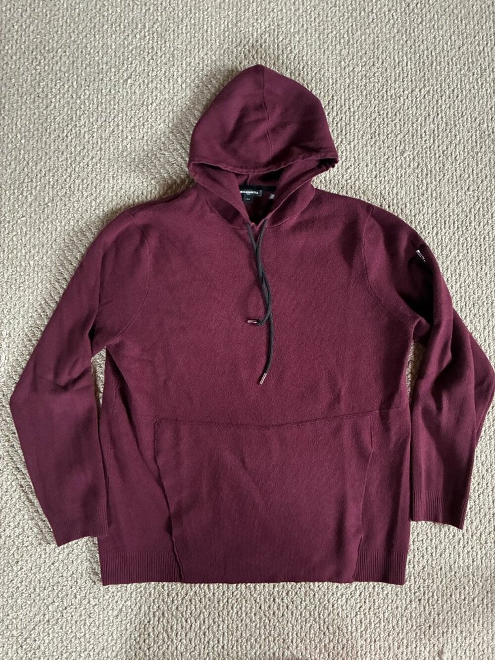 Karl Lagerfeld Paris Hoodie Men's L Burgundy Pullover Hooded Sweatshirt Pockets
